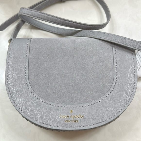 kate spade Handbags - Kate Spade Luna Suede Mixed Materials Crescent Crossbody Purse Grey KC613